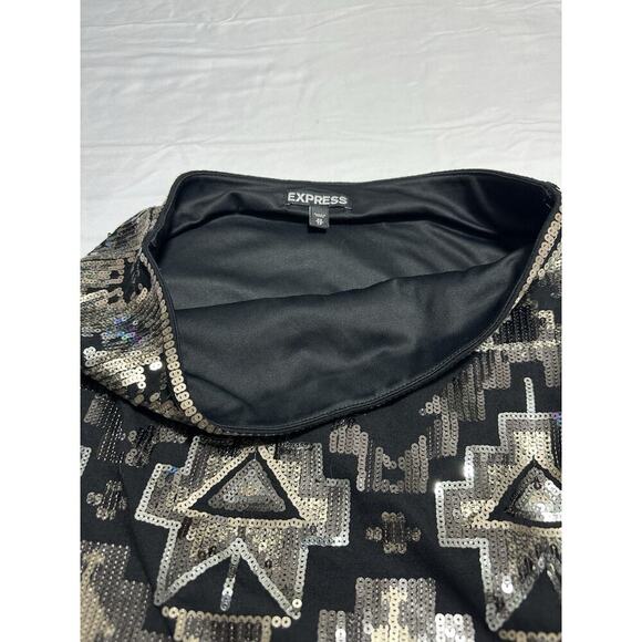 Women's Express Aztec Print Black Silver Sequin Mini Skirt Bodycon Party XS/TP - Picture 7 of 8